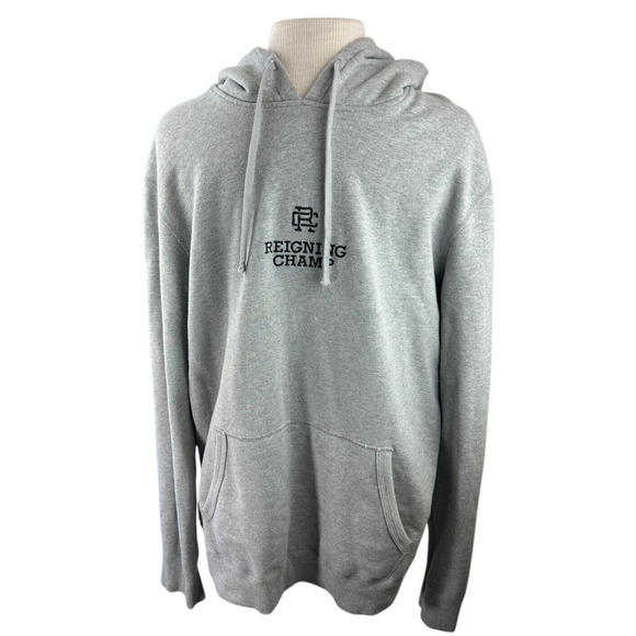 Reigning Champ Lockup Pullover Hoodie Heather Grey Spellout Sweatshirt XL *Flaw - Picture 2 of 15